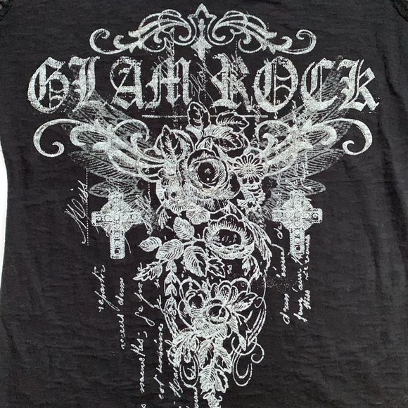 ❤️MAURICES Black 'Glam Rock' Burn Out Tee Shirt Top Size Small - Picture 2 of 11